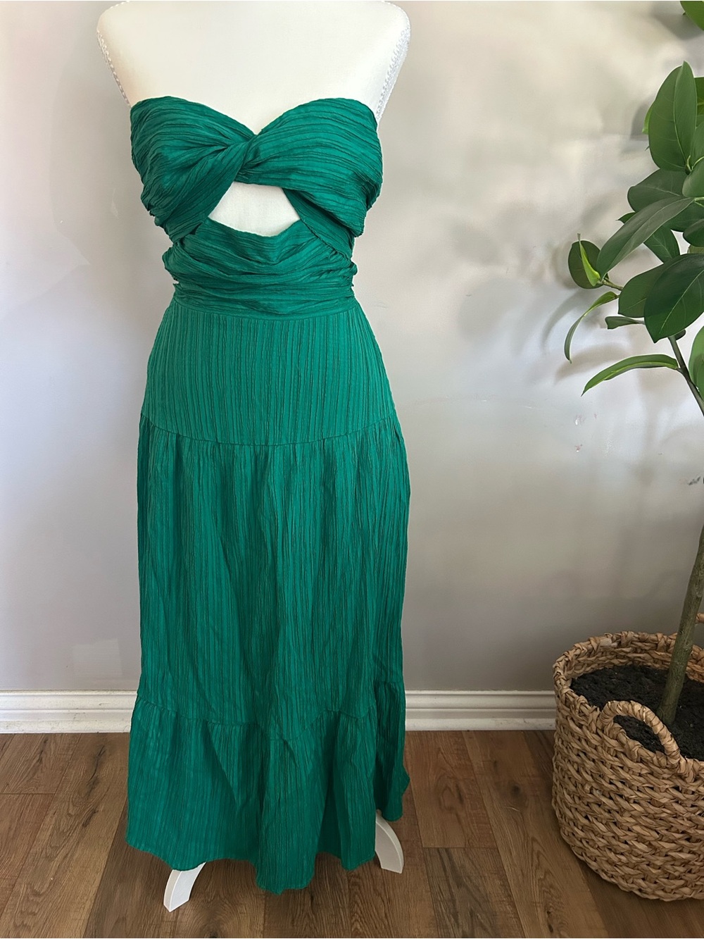 THML Strapless Twist Front Green Midi Dress